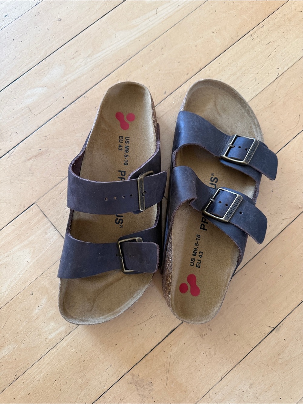 Women's Brown Double-Buckle Slide Sandals by